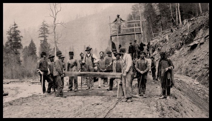 Work crews laying the Virginian Railway ties through Mercer County in the early 1900s.